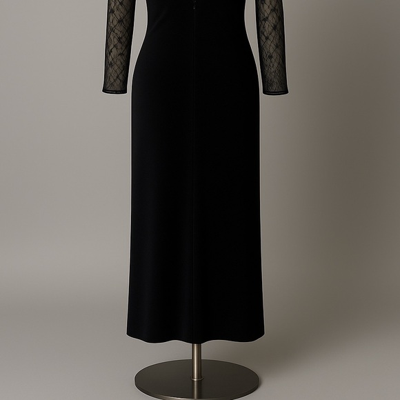 Vintage Amanda Smith Black Velvet Illusion Sheer Mesh Maxi Dress Size 10 - Picture 7 of 9